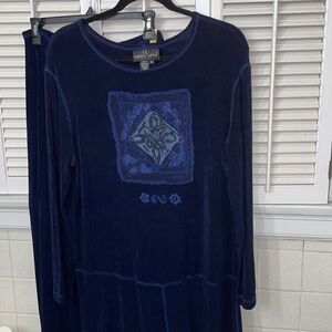 Carol Little 2 two piece set stretchy dark blue top 38 inch maxi skirt boho Y2K